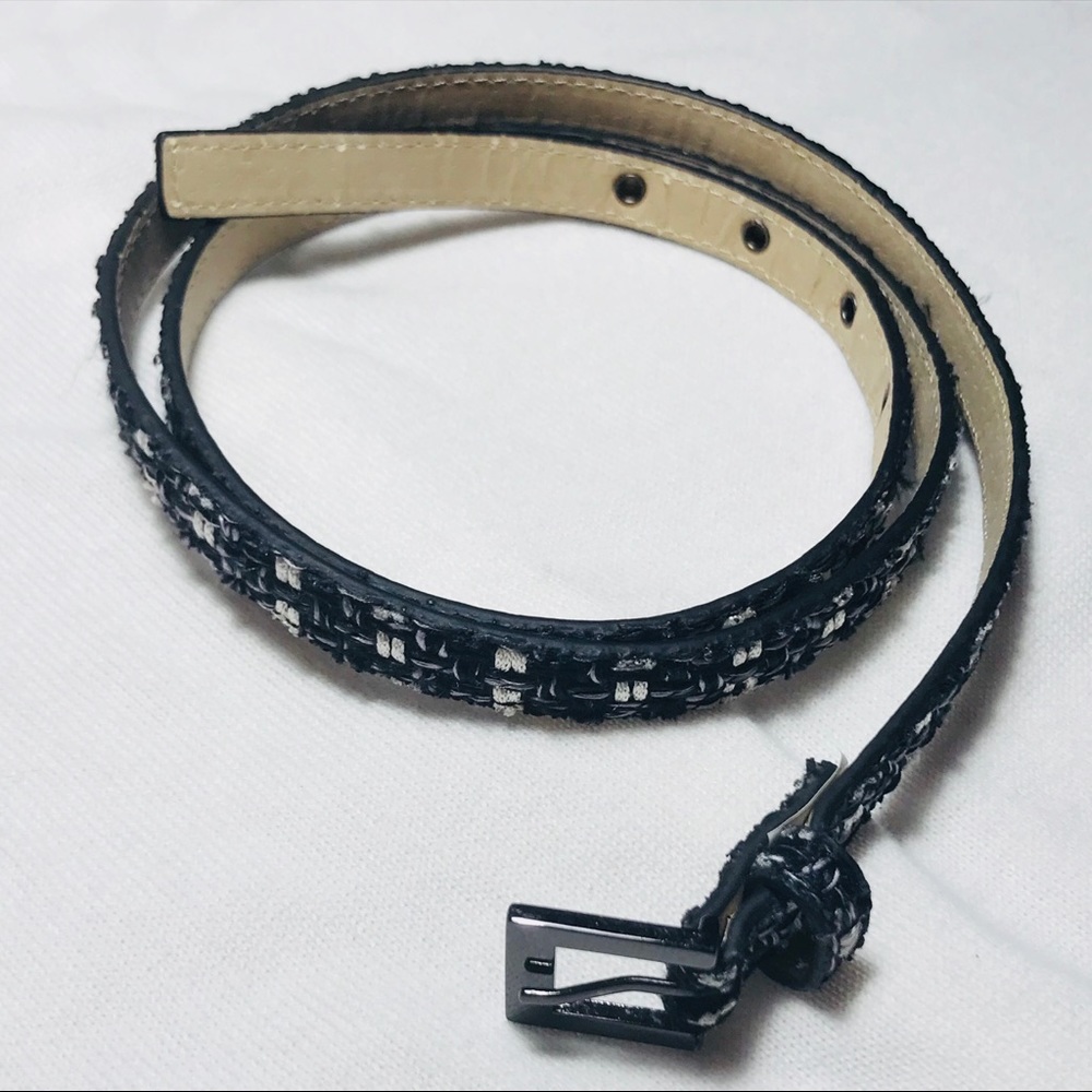 Black and white weave pattern belt, L